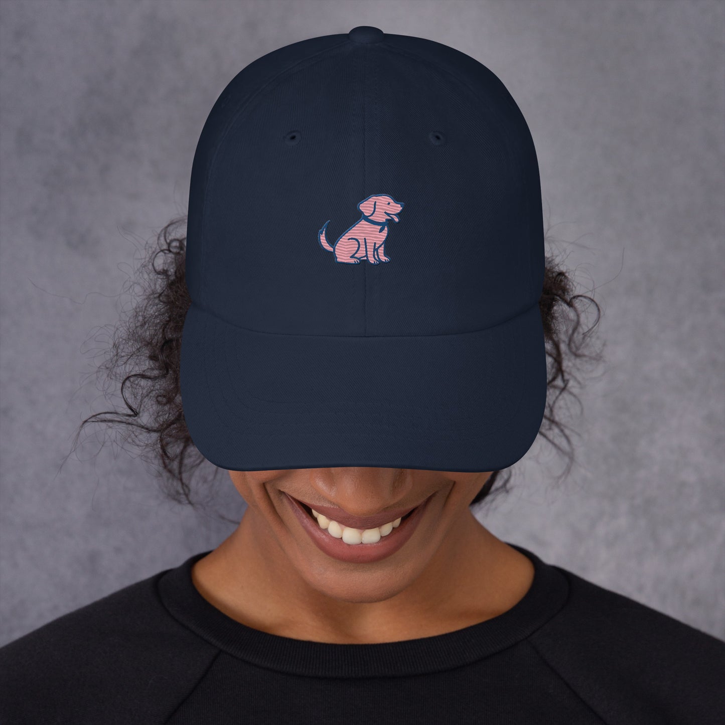 Coastal lifestyle mockup of embroidered dog mom hat with Labrador logo – Tail & Tide Co