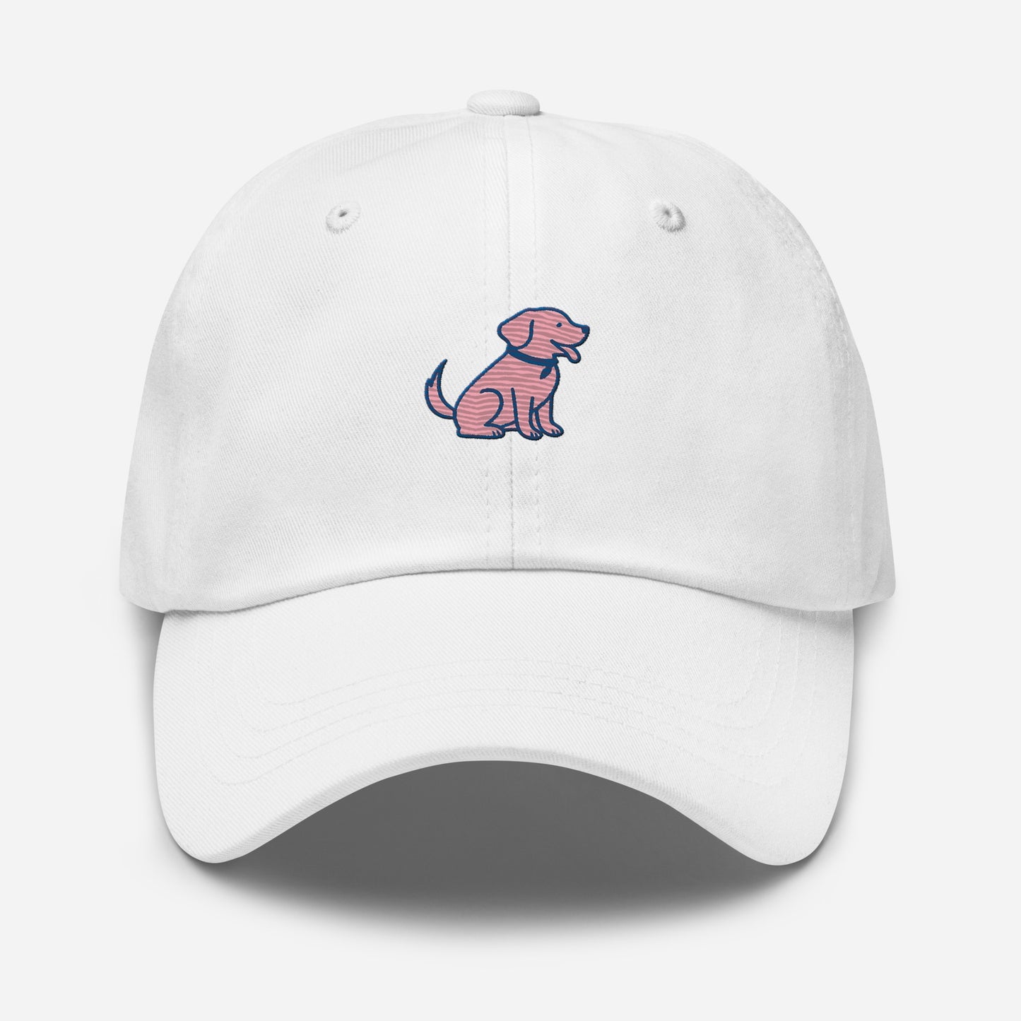 White embroidered dog mom hat with Labrador-inspired logo from Tail and Tide Co