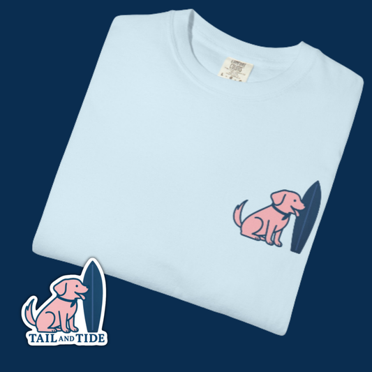 Pink Labrador dog with navy surfboard sticker included in bundle