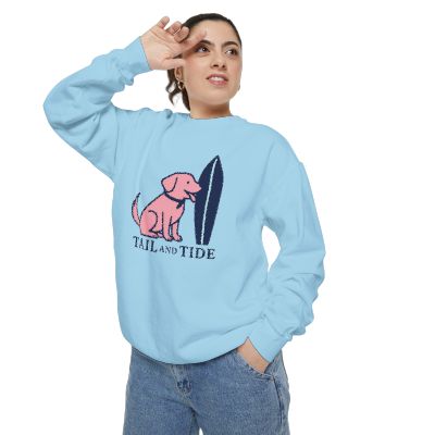 Chambray blue Labrador crewneck sweatshirt, coastal lifestyle pullover for Labrador lovers front