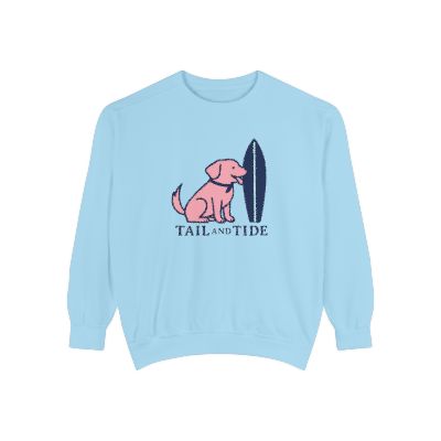 Chambray blue Labrador crewneck sweatshirt, coastal lifestyle pullover for Labrador lovers