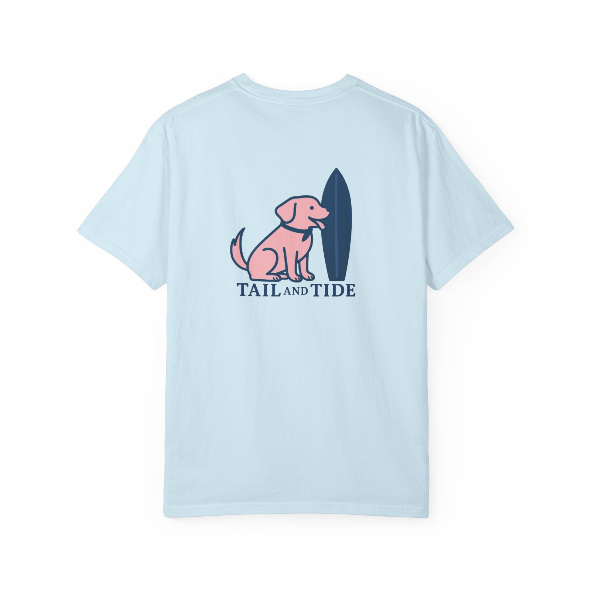 ail & Tide Co. coastal Labrador design shirt back in chambray blue
