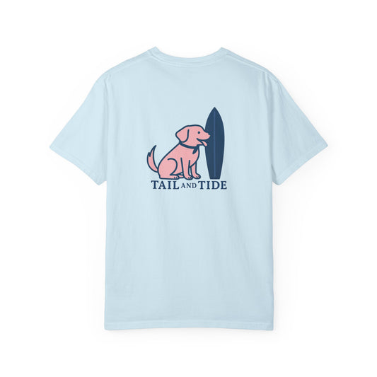 ail & Tide Co. coastal Labrador design shirt back in chambray blue