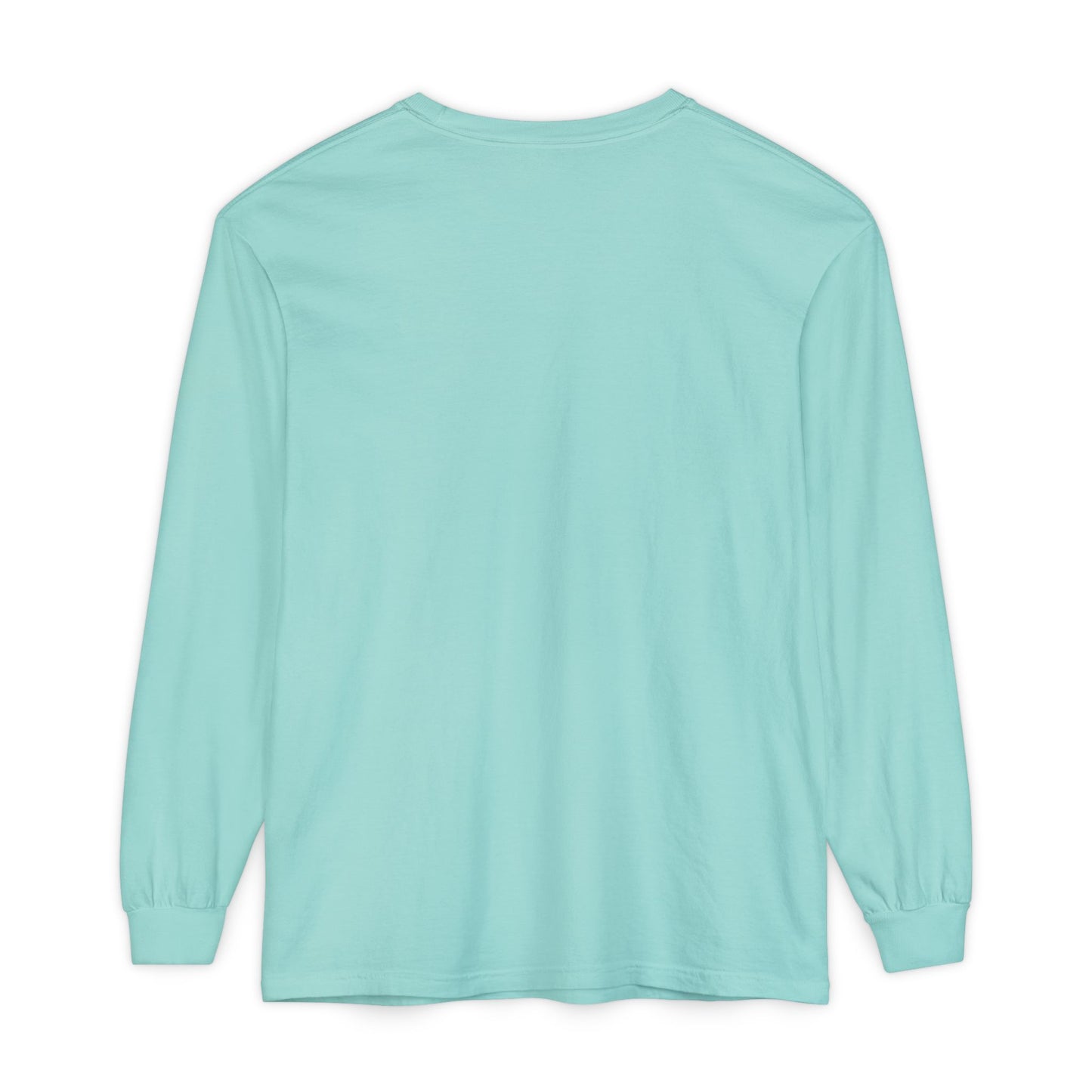 Back view of Chalky Mint Comfort Colors long sleeve with Labrador-inspired three pumpkin design – Tail & Tide Co.