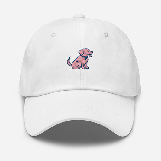 White embroidered dog mom hat with Labrador-inspired logo from Tail and Tide Co